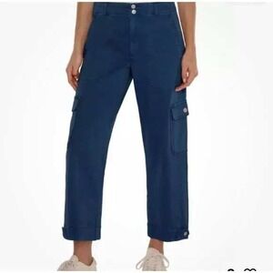 Liverpool Los Angeles Utility Cargo Crop Pants Blue 8 Petite Double Button